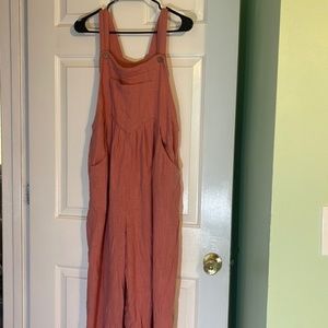 Pink Linen Free People Overalls